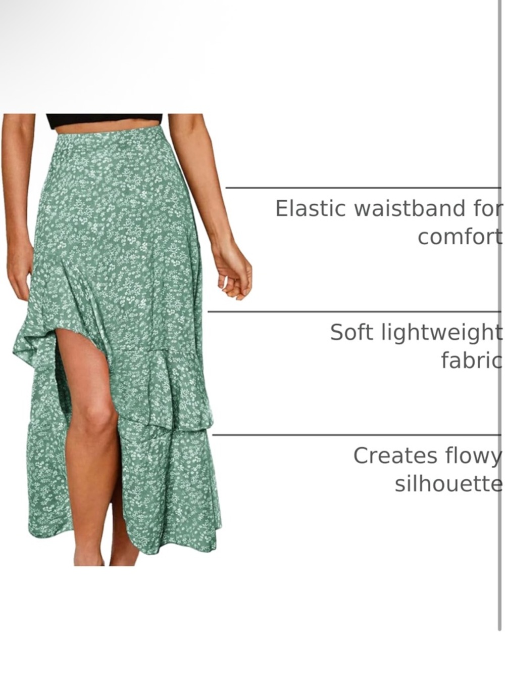 Floral Ruffle High-Low Maxi Skirt - Sage Green- SMALL, NEW WITH TAGS - Picture 2 of 6